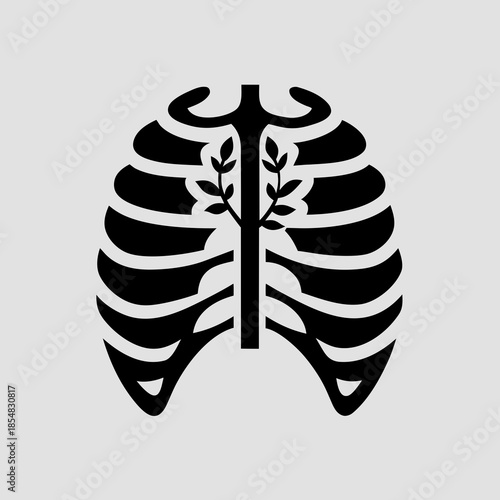 Human Ribcage Flower Pot Vines Growth Silhouettes Vector