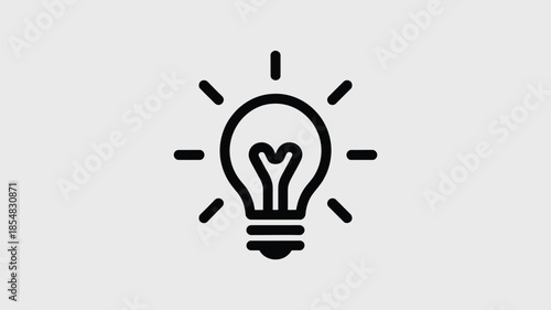 Simple black line art illustration of a glowing light bulb symbolizing idea and innovation.