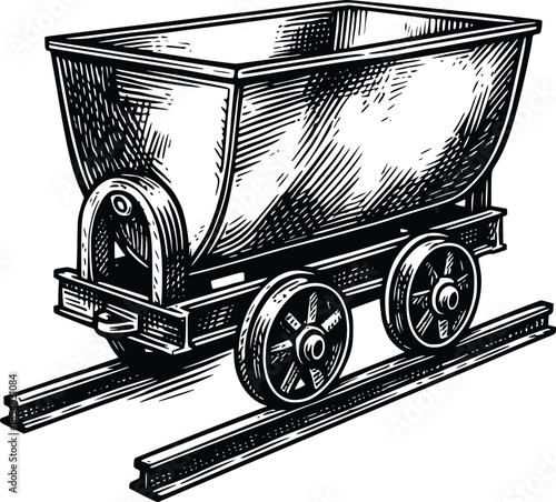 mine train car vector hand drawn illustration
