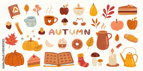 A charming autumn collection featuring seasonal treats foliage and cozy elements