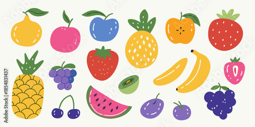 Colorful assortment of fruits lemons strawberries apples and more