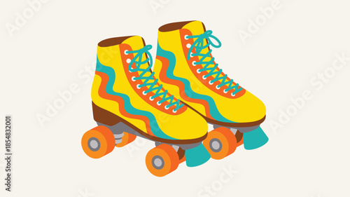 Vibrant Yellow Roller Skates with Turquoise Accents and Orange Wheels.