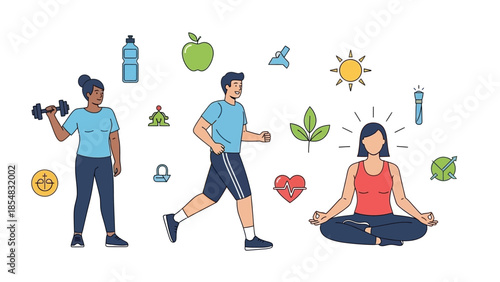 Cartoon vector illustration of a girl with a boy and a man representing people and family in a simple and friendly style