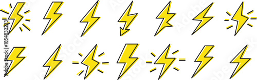 Free Download Lightning bolt vector icon set, black lightning icon designs on white background - GFXLoad