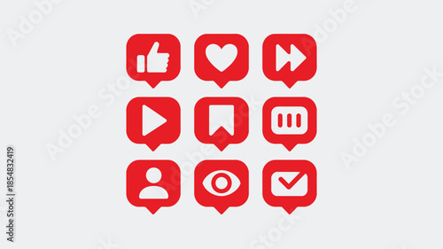 Set of red social media icons on white background.