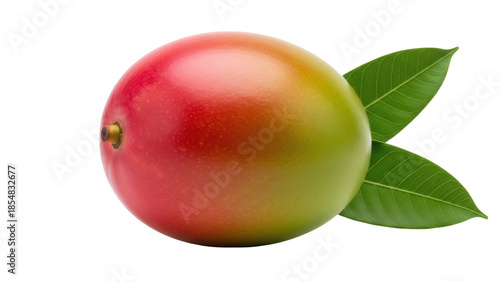Ripe mango fruit PNG isolated on transparent background, vibrant colors and fresh leaves for healthy eating and tropical themes