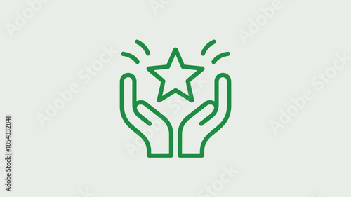 Simple green line art hands holding a star with motion lines.