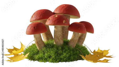 Obraz na płótnie Group of red-capped scaber stalk mushrooms isolated PNG on transparent backgroun