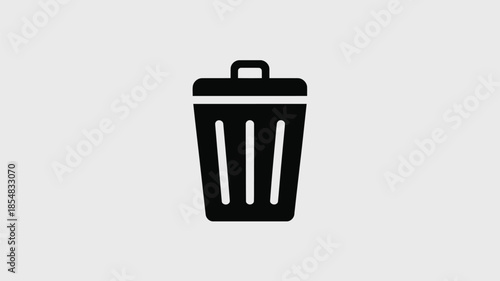 Simple black trash can icon on white background.