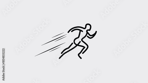 Simple black line drawing of a person running quickly.