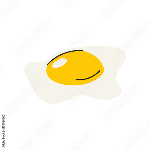Fried egg for breakfast. Protein food sticker in cartoon doodle style. Healthy delicious morning food. Vector illustration