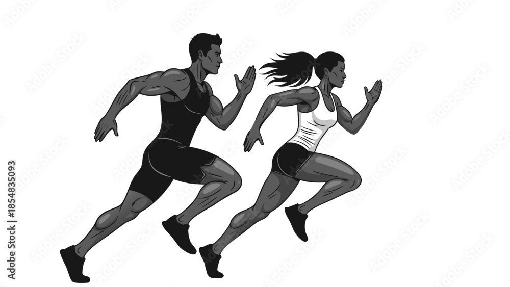 Fototapeta premium Dynamic vector illustration of athletes sprinting in a competitive race scene