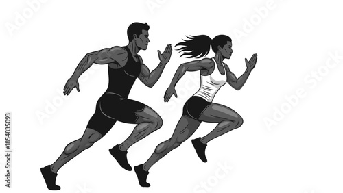 Dynamic vector illustration of athletes sprinting in a competitive race scene
