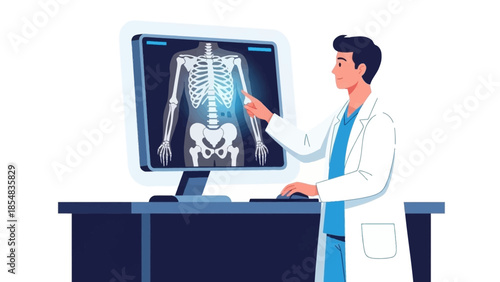 Doctor Analyzing X-ray on Computer Screen in Medical Office