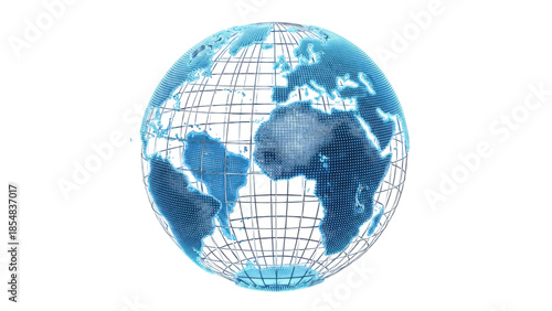Glowing Blue Digital Globe with Wireframe Grid isolated on a transparent background earth technology