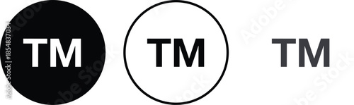 Trademark symbol vector illustration, TM logo design variations, black circle, outlined circle, standalone letters, intellectual property, branding, copyright, legal protection, corporate identity