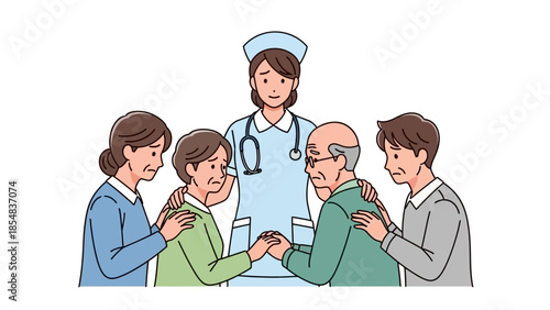 Nurse comforting elderly patients in a supportive healthcare setting