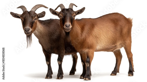 pair of brown goat male and female isolated on white background 