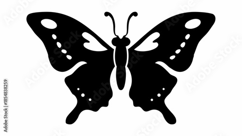 Stunning black butterfly silhouette with white spots and background