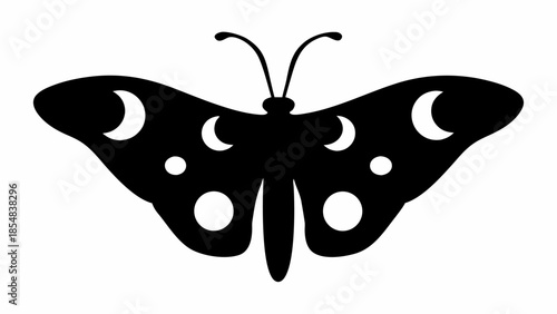 Stunning black butterfly silhouette with crescent moon phases on wings