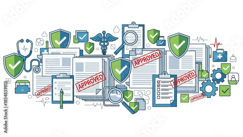 Healthcare and Security Concept with Shields and Medical Icons