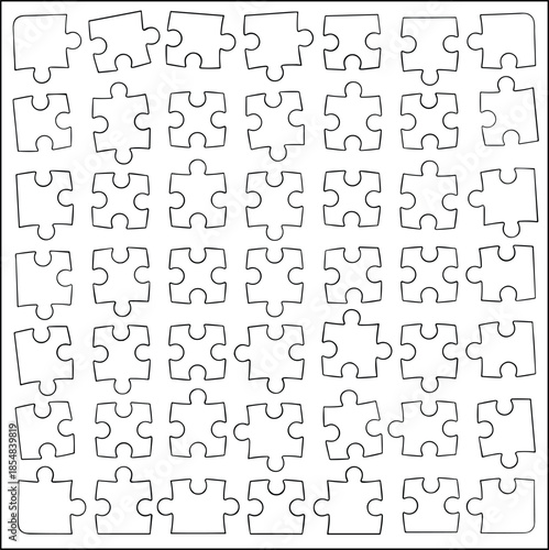 Vector illustration of a complete jigsaw puzzle grid with outlined interlocking pieces, perfect for games, education, problem-solving, creativity, templates, and design projects