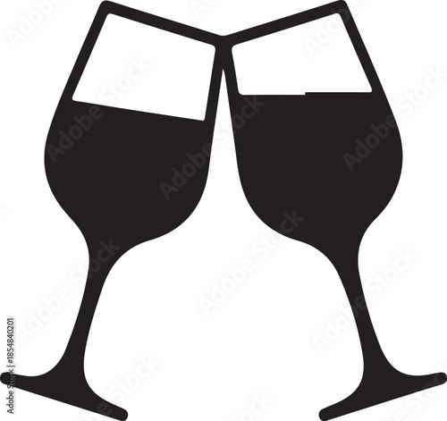 Two Black Wine Glasses Clinking Together Silhouette toast celebration