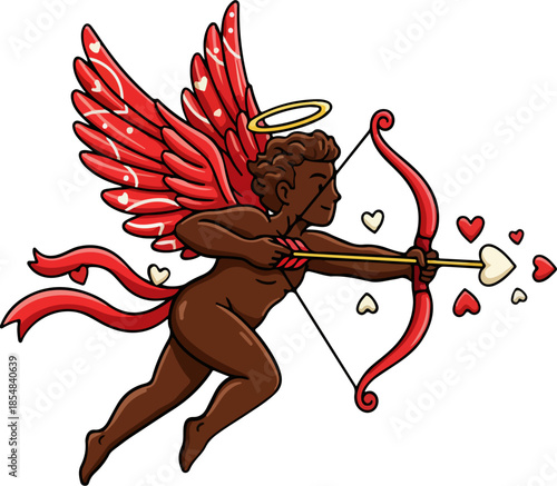 Black Cupid Shooting Heart Arrow