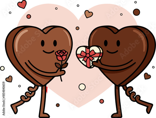 Cute chocolate hearts sharing love