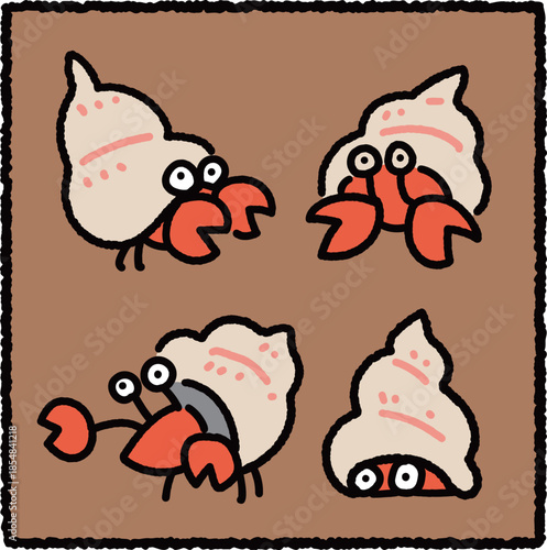 Foto Cute Hermit Crab Paguroidea Cartoon Illustration Set