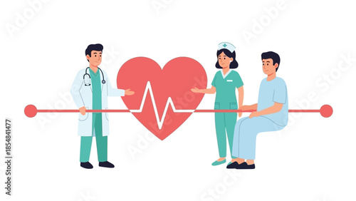 Medical team with heart symbol promoting healthcare and wellness