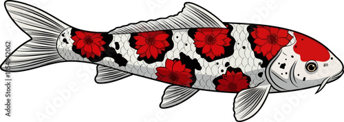 crimson bloom koi an artistic journey of success and enduring eastern beauty, vector isolated on transparent background