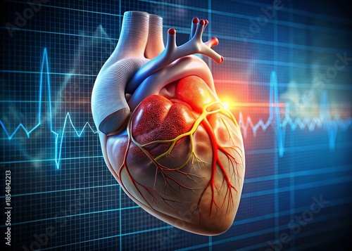 High Cholesterol, Blood Pressure, & Atherosclerosis: Human Heart with Digital Pulse Display