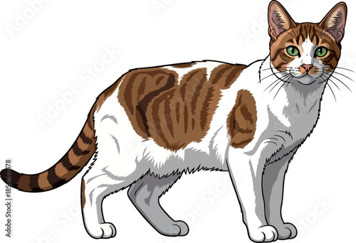 graphic feline companion a stylized watcher with distinctive markings and bright eyes, vector isolated on transparent background