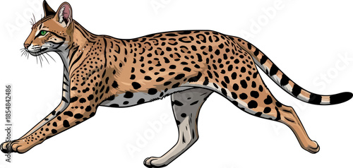 jungle cat in pursuit dynamic art capturing primal agility, vector isolated on transparent background