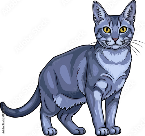 indigo watcher stylized felines alert gaze and elegant striped form, vector isolated on transparent background