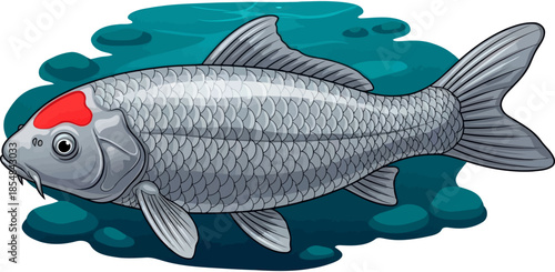 scarlet mark a graceful symbol of enduring prosperity within calm depths, vector isolated on transparent background