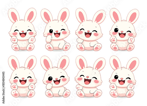 Adorable cute cartoon bunny characters in various expressions