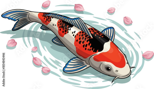 vibrant koi symphony a dance of grace amidst cascading cherry blossoms, vector isolated on transparent background