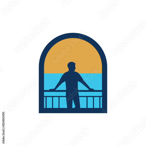 Man Standing on a Terrace Looking Toward the Horizon