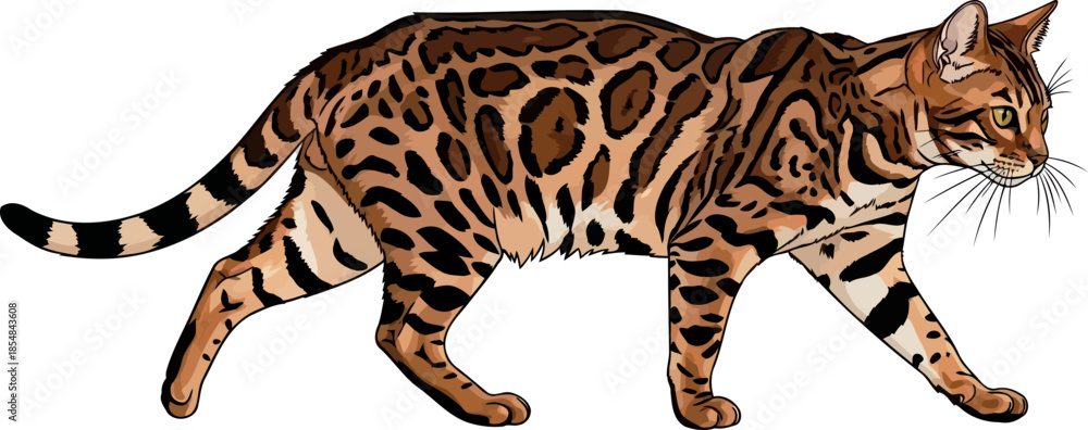 Obraz premium wild markings bengal cats primal grace, a symphony of untamed beauty, vector isolated on transparent background
