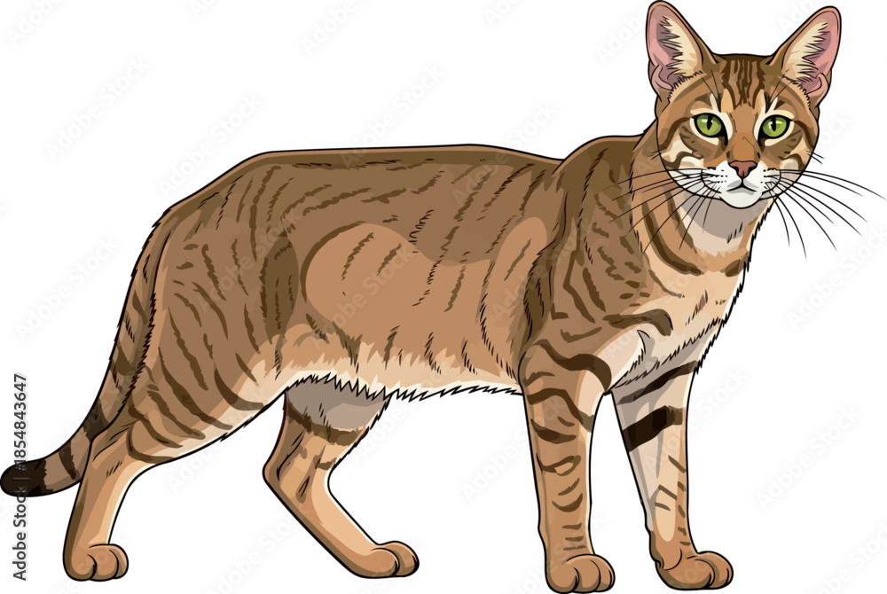 Fototapeta premium wild stripes, green gaze an exotic felines untamed domestic beauty, vector isolated on transparent background