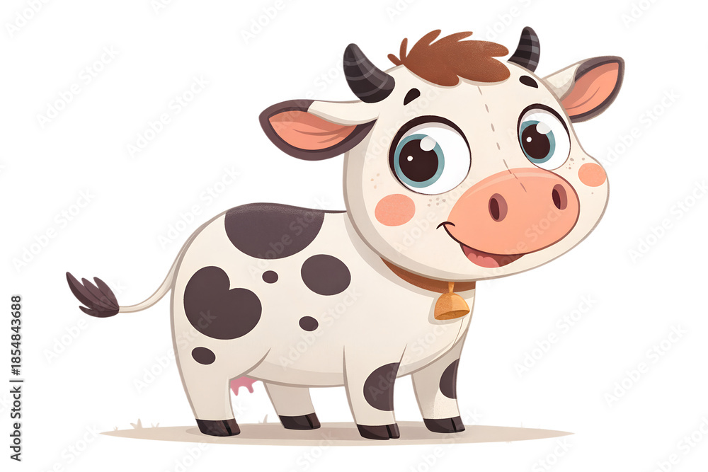 Fototapeta premium Friendly cute cow for kids and educational design. Isolated on transparent background.