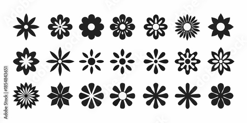 Collection of diverse black and white floral design elements in a grid pattern
