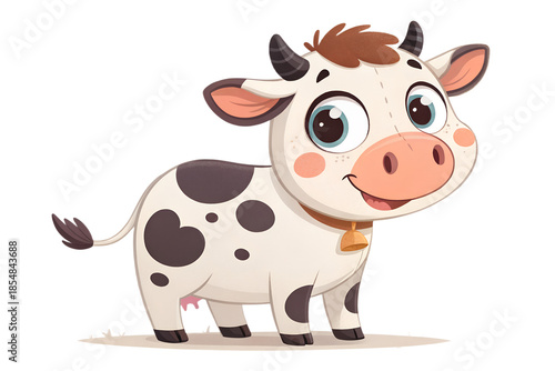 Friendly cute cow for kids and educational design. Isolated on transparent background.