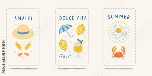 Italian summer vibes amalfi dolce vita and coastal elements illustrated