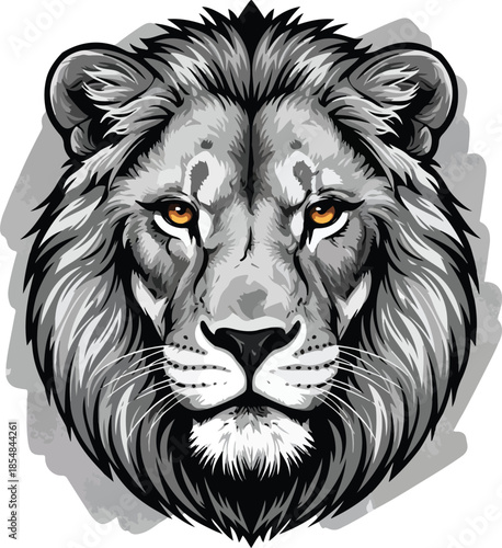 Majestic Lion Face Illustration with Intense Yellow Eyes.