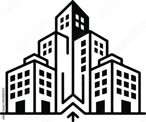 Modern Cityscape Icon A Bold Symbol of Urban Development and Architecture.