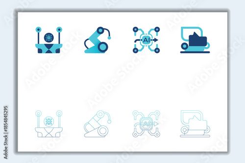 Modern AI Intelligence and Robotics Automation Technology Icon Set