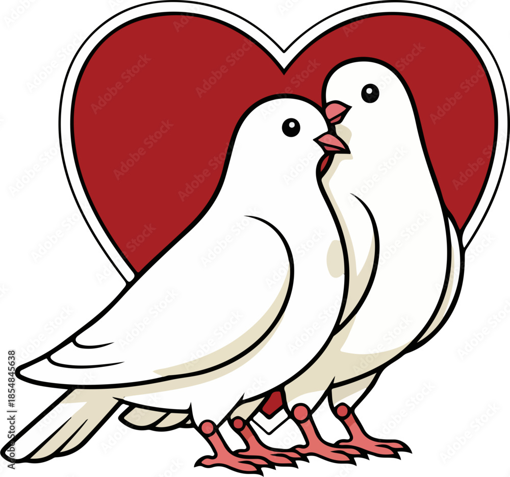 Fototapeta premium Two white doves with heart